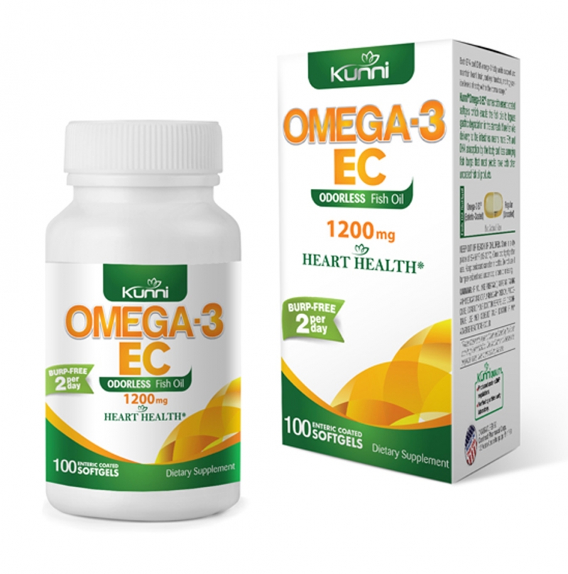Dầu Cá Hỗ Trợ Mắt Tim Mạch Và Sức Khỏe 1200mg Kunni Omega-3 EC (Bao Tan Trong Ruột)